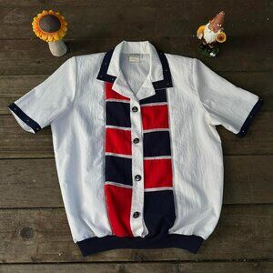 Vintage REGAL red white and blue blouse, anchors on the buttons, shoulder pads